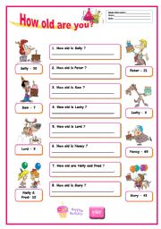 English Worksheet: asking the age.how old are you ? (answer key included )