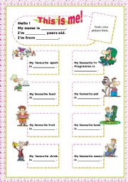 English Worksheet: all about me ( 2 pages )