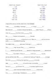 English Worksheet: Present and Past Form of Verb To Be