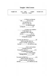 English Worksheet: Imagine song lyrics, gap filling exercise