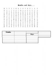 English worksheet: Months and day word search