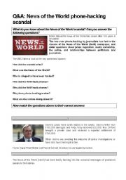 English Worksheet: News of the World Scandal (reading and video activity)