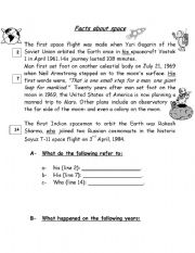 English worksheet: facts about space
