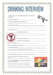 English Worksheet: interview about drinking alcohol