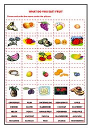 English Worksheet: What do you eat? Fruit