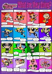 PowerPuff Girls: What are they doing? COLOUR AND B&W Worksheets