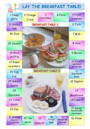 English Worksheet: Boardgame: Lay the Breakfast Table!