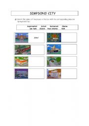 English worksheet: Simpsons City (Places in Town)