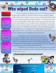 English Worksheet: bird.. who wiped dodo out? 