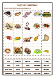 English Worksheet: What do you eat? Meat