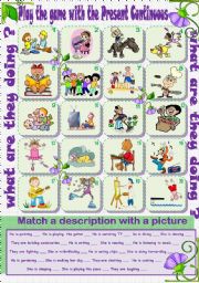 English Worksheet: PLAY THE GAME WITH HE PRESENT CONTINUOUS