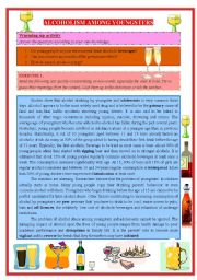 English Worksheet: READING COMPREHENSION FOR SECONDARY SCHOOL - ALCOHOL AMONGST  THE YOUNG - 5 exercises!