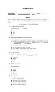 English worksheet: GRAMMAR ENGLISH TEST