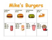 English Worksheet: Burger Menu