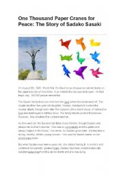 ONE THOUSAND PAPER CRANES FOR PEACE: THE STORY OF SADAKO SASAKI