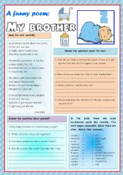 English Worksheet: A funny poem: my brother