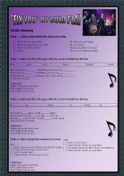 English Worksheet: Song: FIX YOU BY COLDPLAY. FOCUS ON LISTENING AND SPEAKING. GRAMMAR POINT: PRESENT SIMPLE