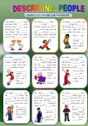 English Worksheet: DESCRIBING PEOPLE (verbs To Be and Have got)