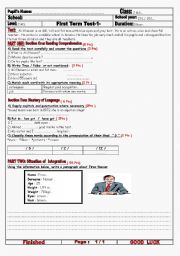 English worksheet: 2 AM test-1sr term-