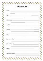 English Worksheet: All about me