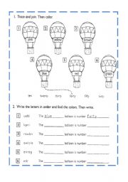 English Worksheet: Colors and numbers