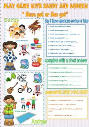 English Worksheet: Play game with Sandy and Andrew - Have got or Has got 