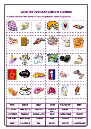English Worksheet: What do you eat? Desserts & drinks