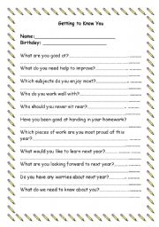 English Worksheet: Getting to know you