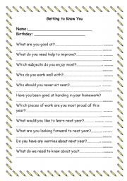 Getting to know you - ESL worksheet by jennykeitch