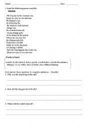 English worksheet: poem comprehension