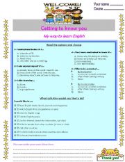 English Worksheet: Getting to Know you