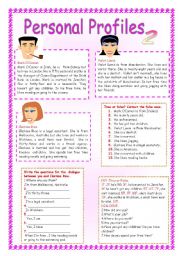 English Worksheet: PERSONAL PROFILES 2.