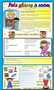 English Worksheet: Reading Comprehension - Pete Shares a Room!