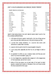 English Worksheet: UNIT 3 HEALTH MEDICINE AND EXERCISE