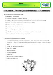 English Worksheet: CONSUMERISM AND ITS CONSEQUENCES ON SOCIETY & ON PLANET EARTH