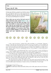 English Worksheet: Extensive Reading ::: Jenny Downhams Before I Die