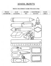 English Worksheet: school objects