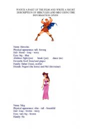 English worksheet: describe hercules and meg