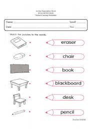 English Worksheet: things in the classroom