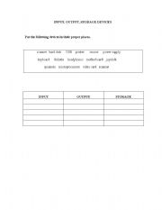 English worksheet: components of computer hardware