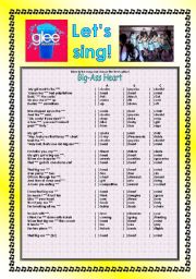 English Worksheet: > Glee Series: Season 2! > Songs For Class! S02E16 *.* Three Songs *.* Fully Editable With Key! *.* Part 2/3