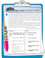 English Worksheet: Danger on wheels? A new type of transport