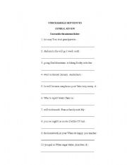 English Worksheet: unscramble the sentences