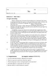 English Worksheet: Class test reading comprehension 10th Grade