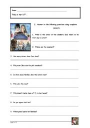 English worksheet: Movie ::: Bridge to Terabithia