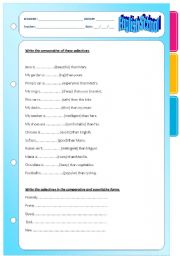 English Worksheet: comparatives and superlatives. Seven pages.