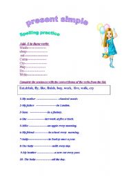 English Worksheet: present simple (spelling practice)