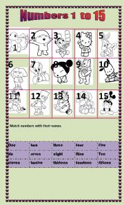 English Worksheet: Numbers 1 to 15