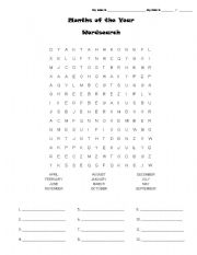English Worksheet: Months of the Year Wordsearch Puzzle