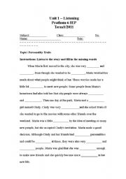 English Worksheet: Listening Test